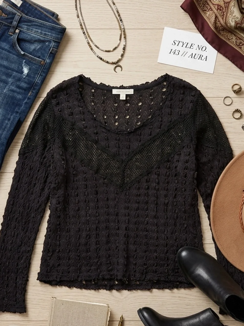 Free People Black Sheer Lace Mesh Top Boho Textured Top S Goth Emo Edgy Boho